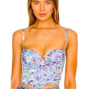 For Love & Lemons Corset Bustier Top Blue Floral S